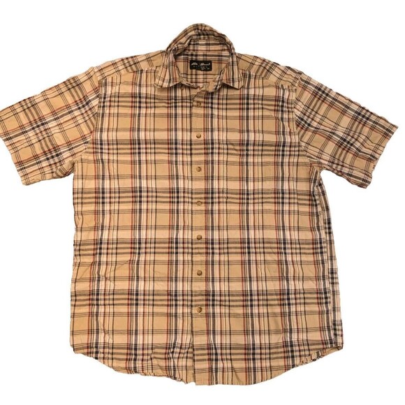 Vintage Eddie Bauer Plaid Button-Down Shirt Size L Brown Tan - Picture 1 of 6